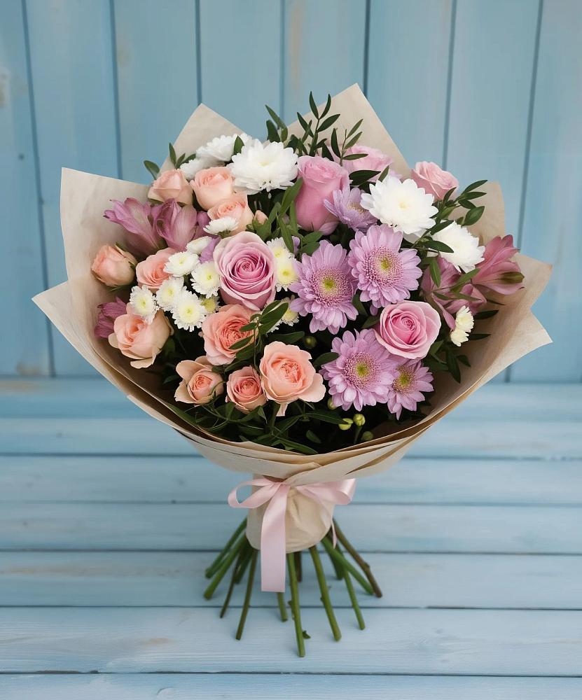 Букет цветов из: Хризантемы, Розы и Альстромерии в Козельске
