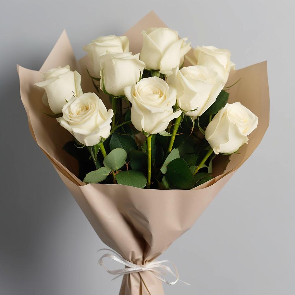 Букет 9 Белых роз Эдлесс Лав в Козельске