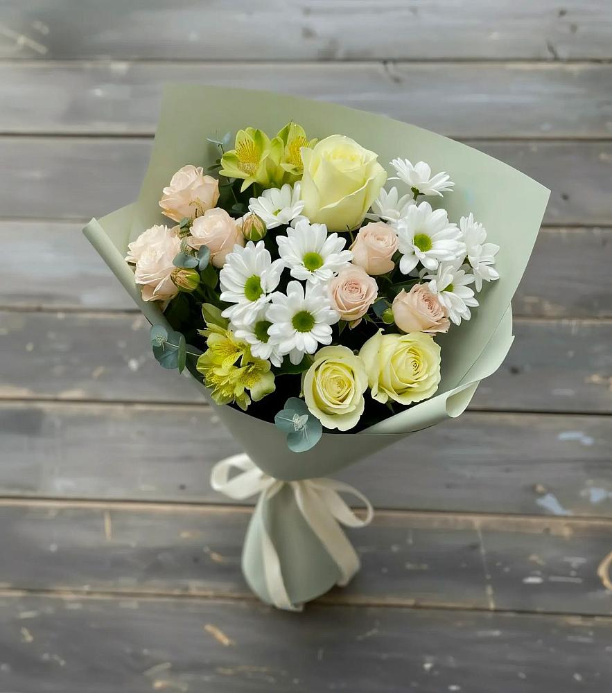 Букет цветов из: Альстромерии, Розы и Хризантемы в Козельске