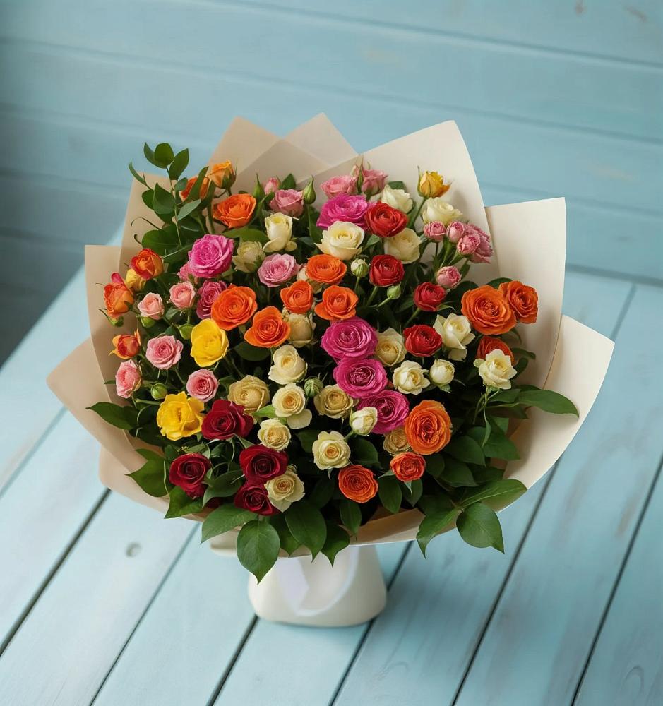 Букет Микс из разноцветных кустовых роз в Козельске