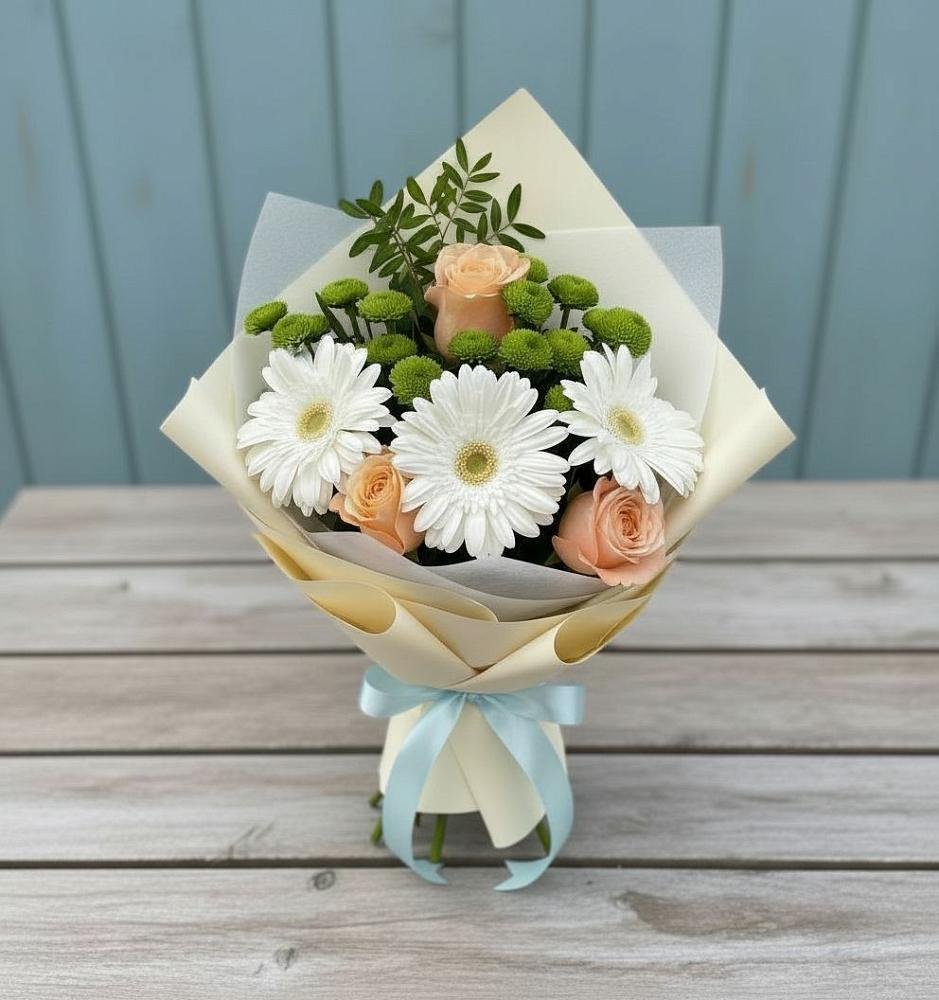 Букет цветов из: Герберы, Розы и Хризантемы в Козельске