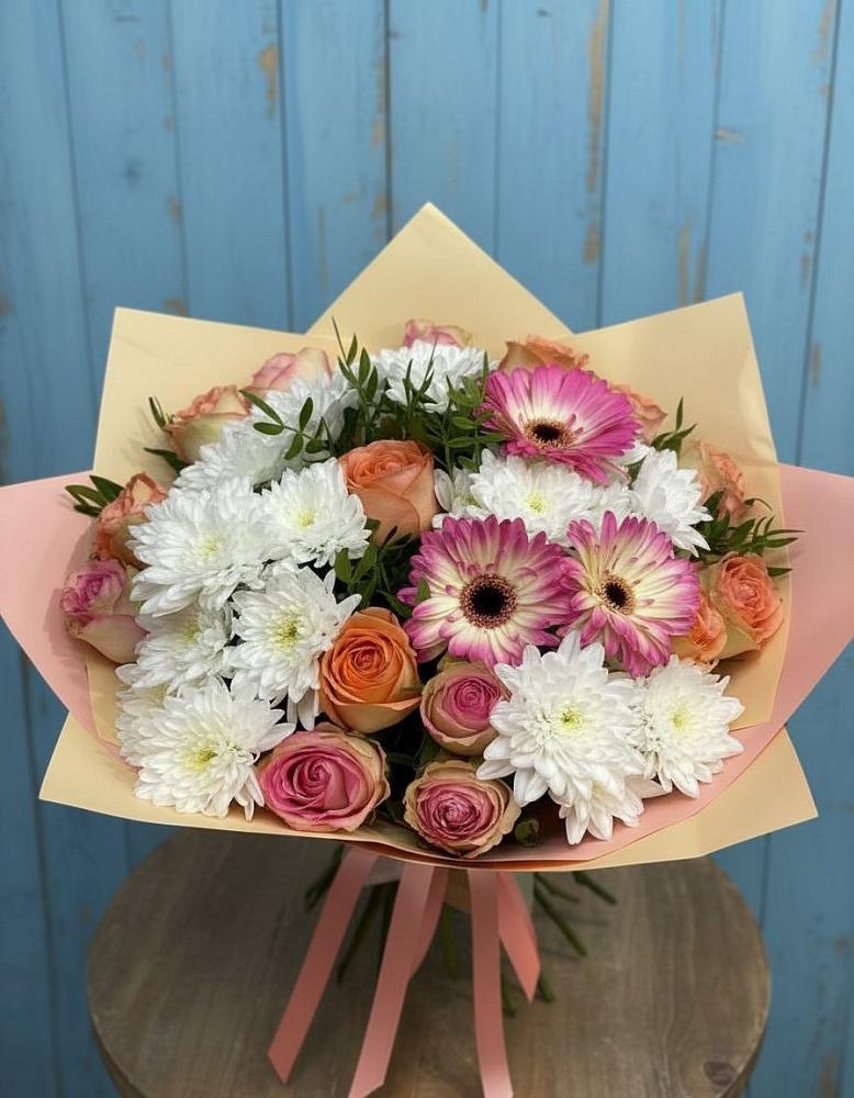 Букет цветов из: Розы, Герберы и Хризантемы в Козельске