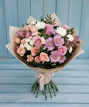 Букет цветов из:  Хризантемы, Розы и Альстромерии #REPLACE_PRED# Козельске