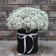 Цветочная композиция из Гипсофила в шляпной коробке в Козельске